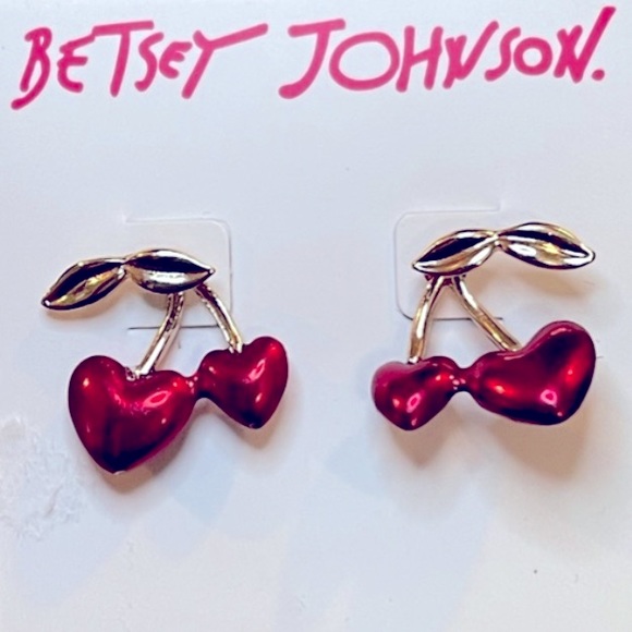 New Betsey Johnson Cherry Heart Drop Earrings - Picture 4 of 10